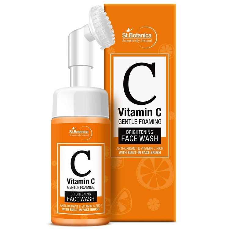 StBotanica Vitamin C Brightening Foaming Face Wash With Built In Brush With Stabilised Vitamin C, Turmeric, Saffron, No Sulphate, Parabens, (120 ml)