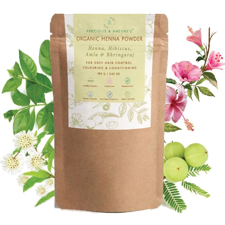 Precious & Nature’s Henna, Hibiscus, Amla & Bhringraj Certified organic henna powder