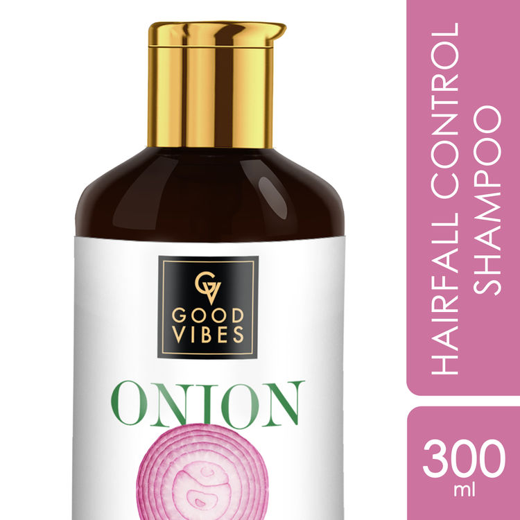 Good Vibes Onion Hairfall Control Shampoo with Keratin for Shine Corn for Hair Health Wheat Protein for Strength & Soy for Moisture (300 ml)