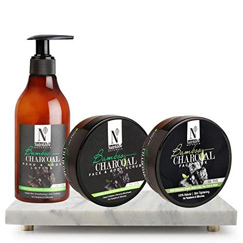 Buy Nutriglow Natural S Bamboo Charcoal Combo Face Pack 200gm Body Lotion 150 Ml Face And Body Scrub 200 Gm Peppermint Thyme Instant Skin Smoothening Skin Purifying Online Purplle