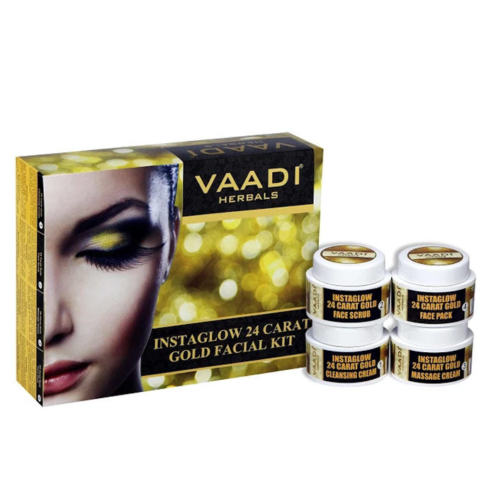 Vaadi Herbals Gold Facial Kit 24 Carat Gold Leaves, Marigold & Wheatgerm Oil, Lemon Peel Extract (70 g)