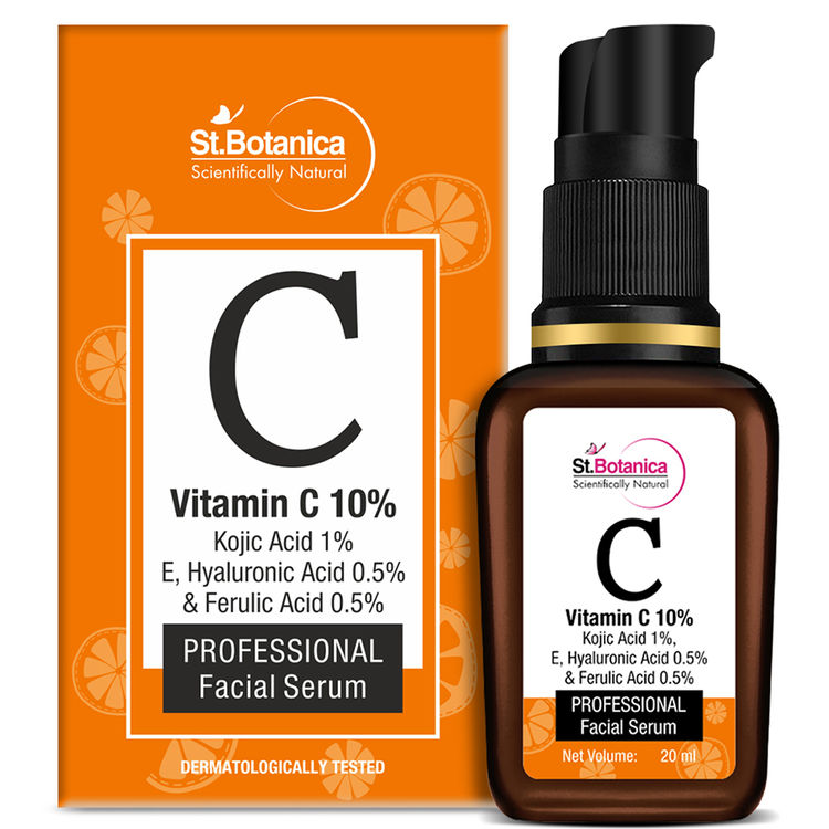 St Botanica Vitamin C 10%, E & Hyaluronic Acid 0.5 % + Kojic Acid 1% + Ferulic Acid 0.5% Face Serum for Boosting Natural Glow with Stable Vitamin C, (20ml)
