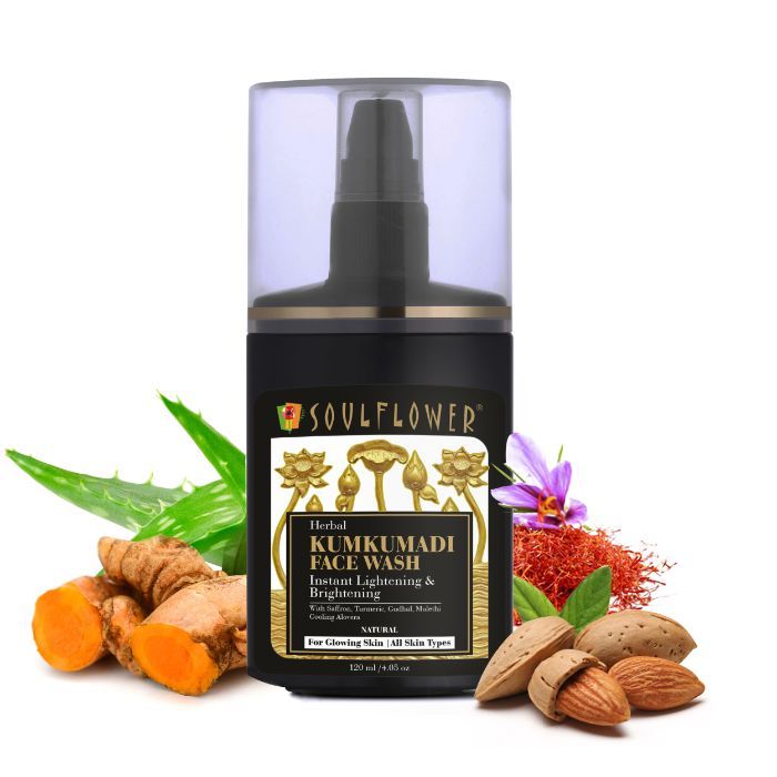 Buy Soulflower Herbal Kumkumadi Face Wash With Saffron, Turmeric, Gudhal, Mulethi Cooling Aloe Vera instant brightening & glowing skin, 120ml