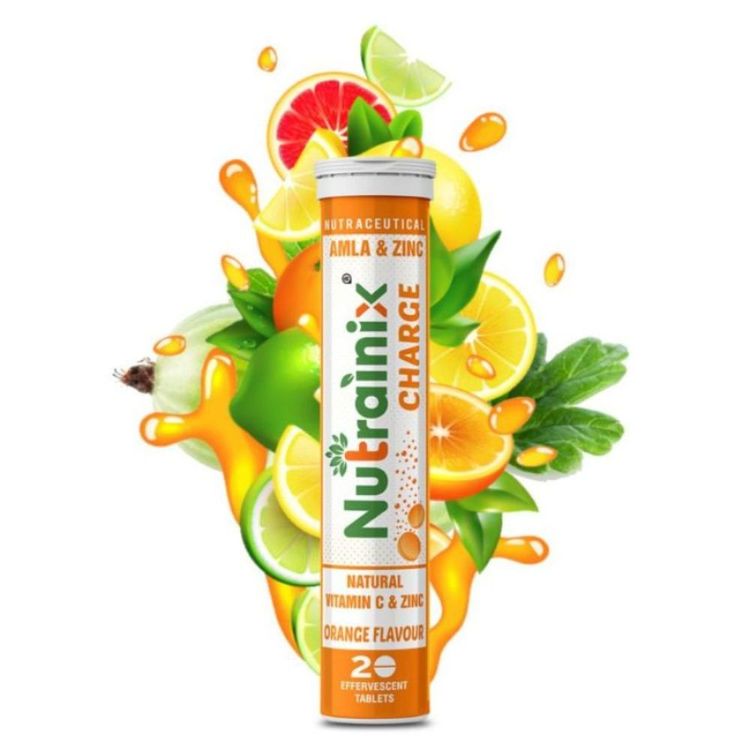 Nutrainix Charge Vitamin C Antioxidant 1000 Mg Natural Amla For Immunity Effervescent Tablets Orange Flavour