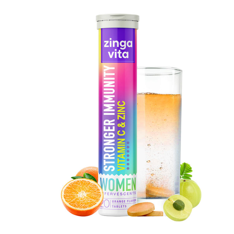Zingavita Women Vitamin C 1000mg Zinc Effervescent Tablets Count Natural Amla Extract For Strong Immunity Acne Free Skin No Added Sugar Orange Flavour 1 Daily