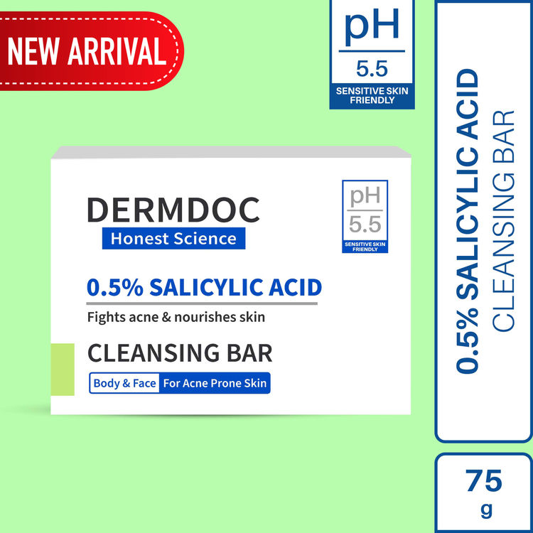 Buy DermDoc 0.5% Salicylic Acid Cleansing Bar (75 gm) | Acne Soap, Soap for oily skin, Mild soap | pH 5.5, Soap Free (75gm)