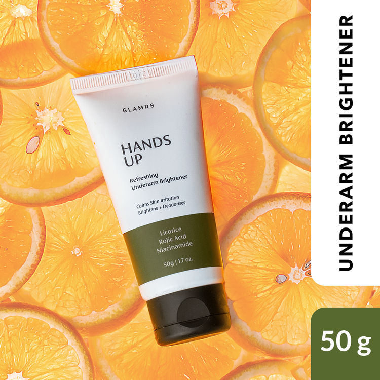 Glamrs HANDS UP Refreshing Underarm Brightener Cream Lotion with Niacinamide, Kojic Acid and Amla Extract for Pigmented or Dark Underarms (50g)