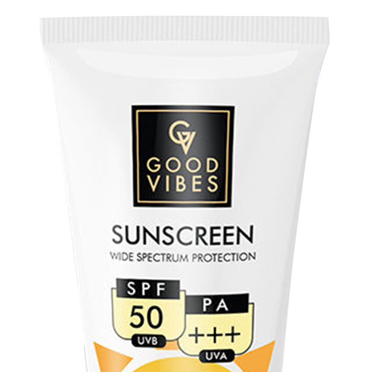 Good Vibes Wide Spectrum Protection Sunscreen with SPF 50 | With Aloe Vera, Cucumber, Green Tea & Jojoba | Non-G (50g)