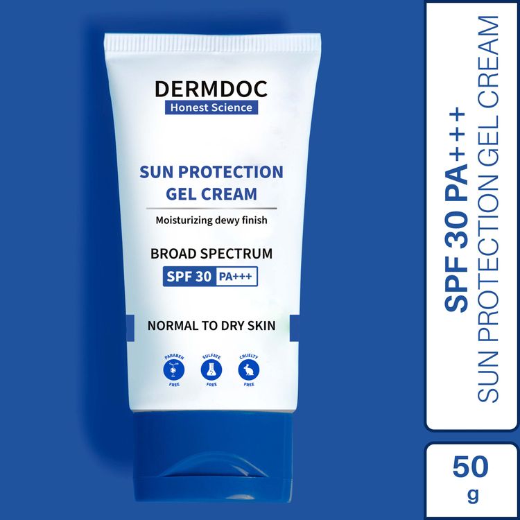 Buy DermDoc UVA & UVB Broad Spectrum Sunscreen with SPF 30 & PA+++ (50 gm) | Sunscreen for Dry Skin | Gel Cream Sunscreen | No White Cast | Water & Sweat Resistant | Paraben Free | Cruelty Free - Purplle