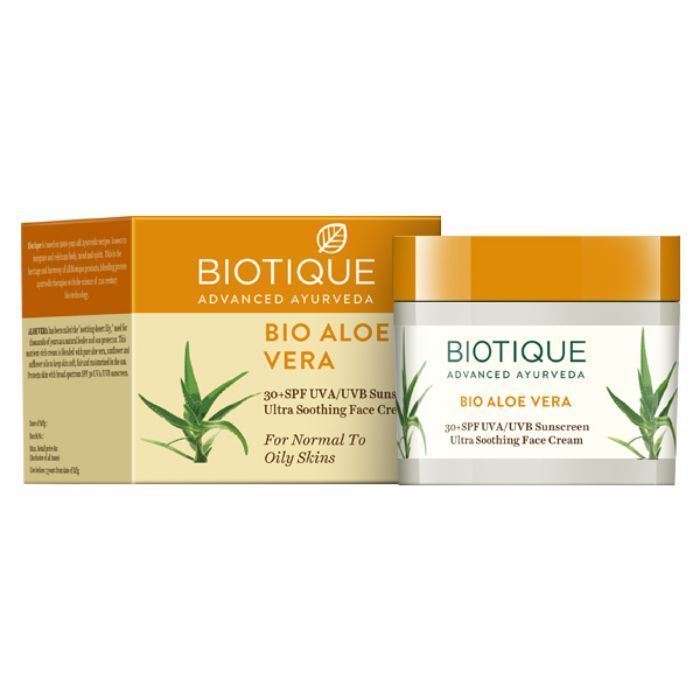 Ontvanger Kapper toediening Buy Biotique Bio Aloe Vera Ultra Soothing Face Cream SPF 30+ UVA/UVB  Sunscree (50 g) Online | Purplle