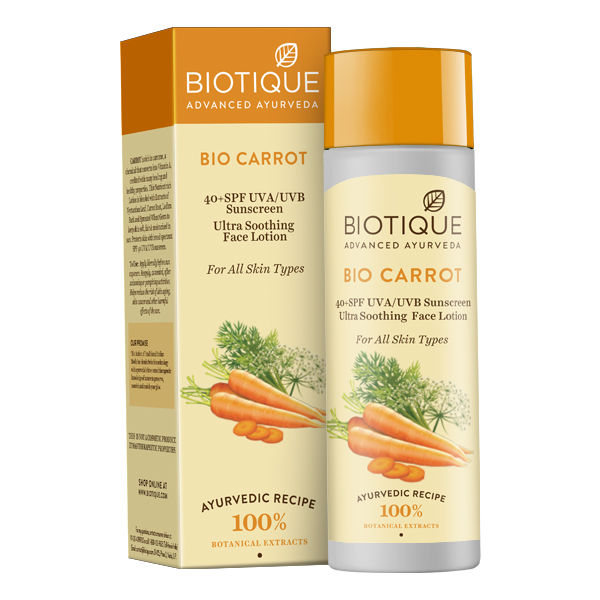 Biotique Bio Carrot Face & Body Sun Lotion Spf 40 Uva/Uvb Sunscreen For All Skin Types In The Sun, 120Ml